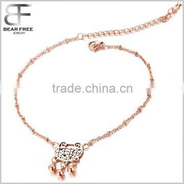 Rose Gold Link Chain Women Anklet Three Bells Precious lock Pendant Foot Chain Bracelet