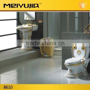 Yellow & white bathroom sanitary ware toilet pedestal basin bidet set for sale