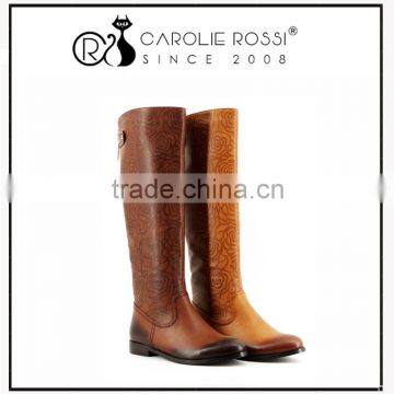 british style boots shoes retro rose pattern knee high boots