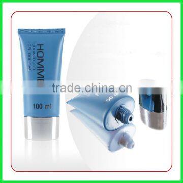 Dia.50 Flat Blue Plastic Cosmetic Tube with Silver Electroplating Cap