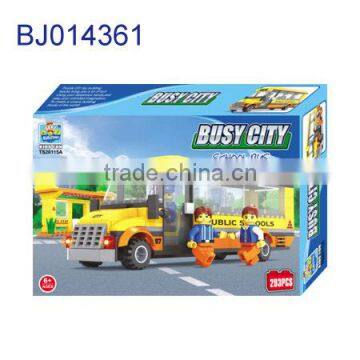 Education plastic diy toy funny kids 3D yellow school bus model