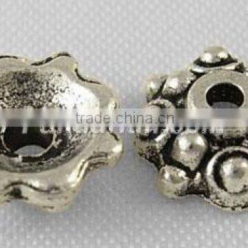 Tibetan Silver Caps, Lead Free,8mm in Diameter, 3mm Thick, Hole: 1mm. (LF0664Y)