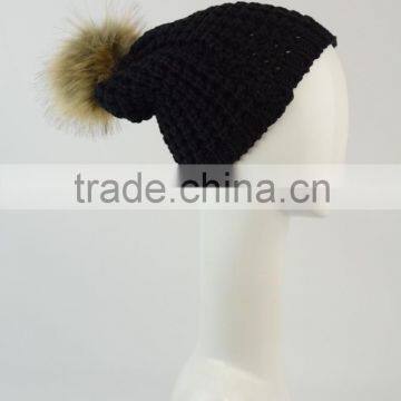 Textured Beanie With Pom Pom Knit Beanie