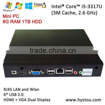 High Grade i5 ITX Mini PC HTPC Intel Core 3317u With 8G RAM 1TB HDD HDMI+VGA 6*USB Dual UHD Smart TV WiFi Windows 8 Remote Mouse