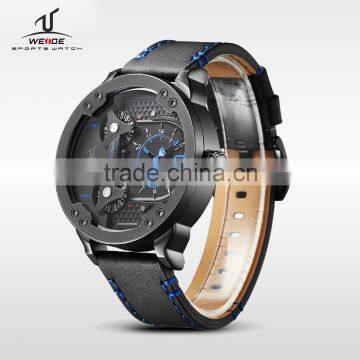 WEIDE Luxury Watch Brand Men Quartz Watches Genuine Leather Watch Strap Waterproof Casual Wrist Watches Men