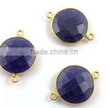 The Gopali Jewellers Wholesale Gold Plated Dyed Sapphire Round Shape Bezel Gemstone Connector