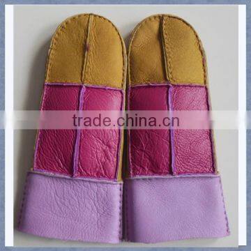 Girls Sheepskin Fur Winter Gloves/Mittens with wool lining