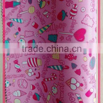 school bag fabric with heart printing, PVC coating, cartoon printing school bag fabric