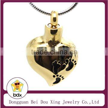 Engraved Baby's Footprint Love Heart Cremation Pendant Ash keepsake Stainless Steel Gold Plated Animal Pet Ash Memorial Jewelry