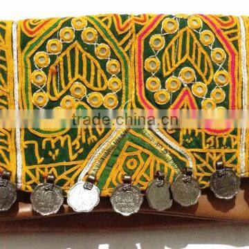 Women's Leather Clucth Vintage Banjara Gypsy Boheman Embroidered Clutch Bag Hand Bag Leather Bag