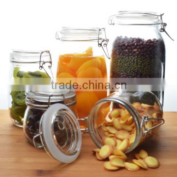 Clear Kitchen Food Storage Airtight Seal Lock Lid Jar/glass Jar With Metal Clip