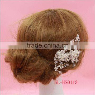 Stunning Vantage Clear Crystal Pearls Flower Wedding Hair Comb Dangle Crystal Bridal Hair Accessorie