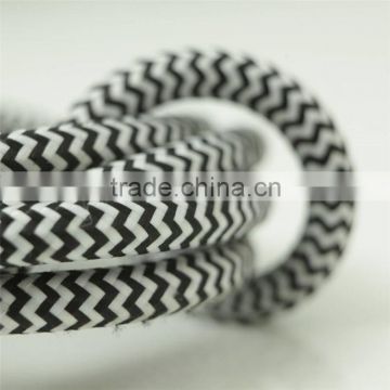 Black and white zigzag 2/3 core 0.75mm Antique round fabric electrical cable wire