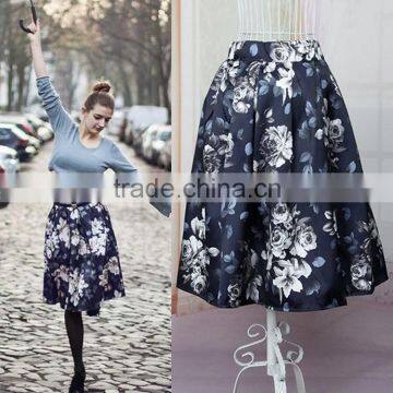 Hot Women Ladies Vintage Style High Waist Floral Casual Party Midi Pleated Skirt