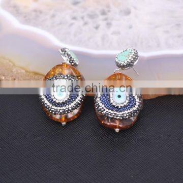 Charm Resin With Evil Eye Shell Stud Earrings, Crystal Zircon Turquoise Stud Gem Earrings photo-4