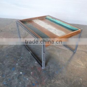 WOODEN AND IRON SIDE TABLE