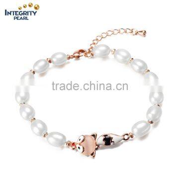 good design 6.5-7.5mm rice AAA gold plated clasp jewel wedding women pearl bracelets