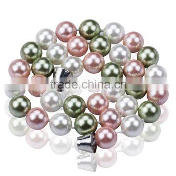 12mm Multi-color Perfect Round Shell Pearl Necklace SSN020