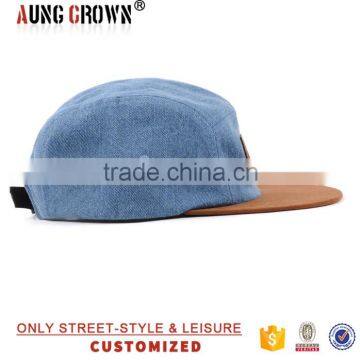 Denim 5 Panel Hats Leather Patch photo-5
