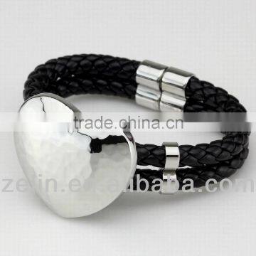 stainless steel heart-shaped fashion leather bracelet