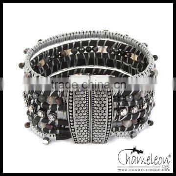 Chameleon Bendzz Multistring Wide Leather Bracelet Band with Stainless Steel Clasps