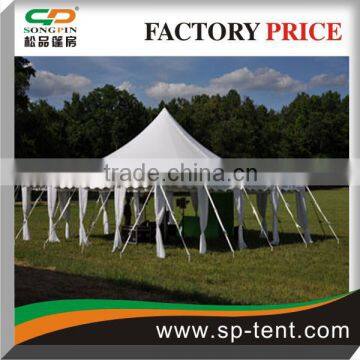 12x12m High Peak pole tent in galvanized steel frame and PVC fabric with white drappings