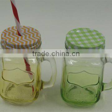 Glass Mason Jar With Mental Lid and Plastic Straws in Various Color and Delicate Logo photo-4