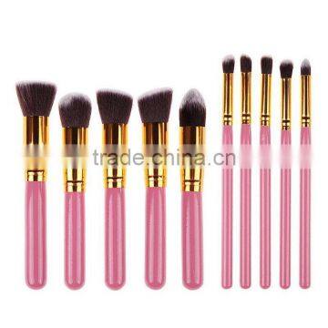 Pink and gold handle Import Synthetic hair 10pcs makeup brushes