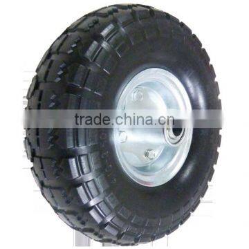 10inch 3.50-4 FLAT FREE PU wheel with ball bearing split metal rim