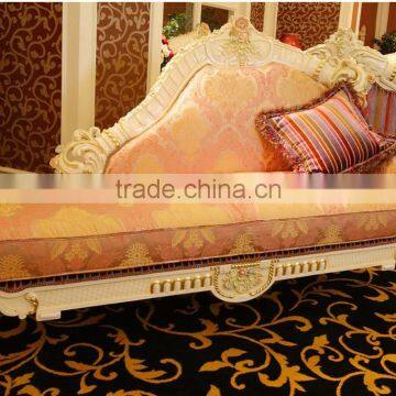 French Elegant Style Wooden Living Room Chaise Lounge/ Antique Purple Fabric Carving Reclining Chair photo-3