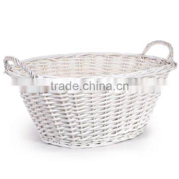 wholesale white or natural color wicker basket with 2 side handles, wicker basket wholesale