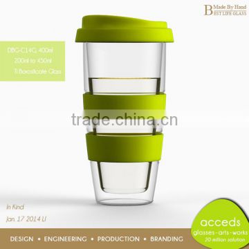 Custom Unbreakable Cheap Insulated Glass Cup with Silicone