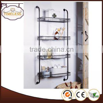 Powder Coating Wrought Iron Industrial Style 4 Tiers Metal Wall Shelves