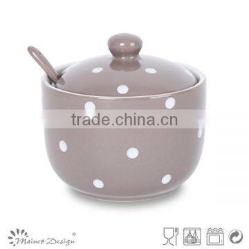 grey with white dots ceramic sugar pot