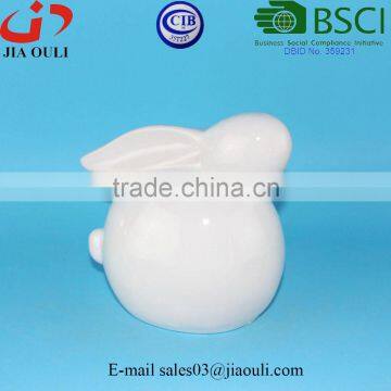 QUANZHOU BSCI Audit Factory Fat Sitting Rabbit Figurines, White Ceramic Bunny photo-3