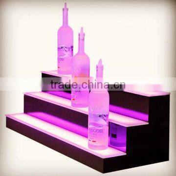 led stairs bottle display racks / 3 tiers glow perspex bottle display