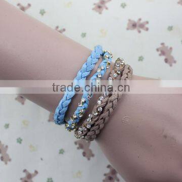 rhinestone chain suede leather braided layered bracelet double strand velvet leather handwoven bracelet