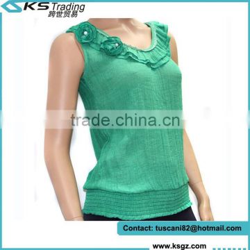 Fancy Lady Sleeveless Green Color with Flower Design Clothing Fashion 2015