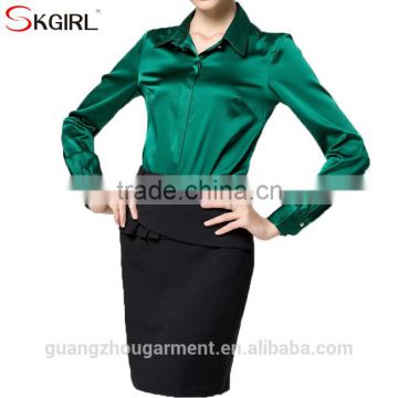 Formal long sleeve button up satin silk office work blouses shirt for elegant women ladie's official wear