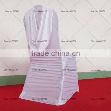 Newly Design High Quality Lycra Spandex Ruched Ruffled Chair Cover With Vanlance at Back for Wedding Party Decor photo-2