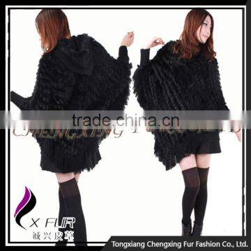 CX-B-37A Fashion Custom Women Sweater Large Rabbit Fur Cape Poncho Shawl photo-4