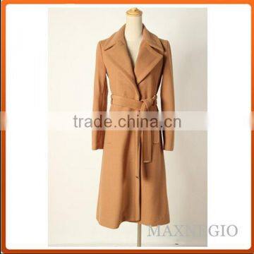 High Qualtiy Big Lapel Long Belted Camel Wool Coat photo-4