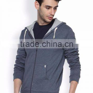 Blue Denim Hooded Mens Sweatshirt Customizable Attached Hood With Drawstrings Hoody Long Sleeves Slant Pockets Sweaters Custom photo-4