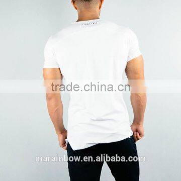 Lifestyle Streetwear Shirts White 95% Cotton 5% Spandex Longline Curved Hem T Shirt Short Sleeve Scoop Neck T Shirt Gym Wear photo-5