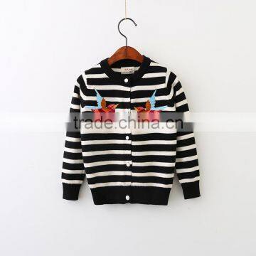 2-8 Years Wholesale 2017 New Autumn Cotton Knitting Embroidery Stripe Bird Kids Girls Coats photo-5