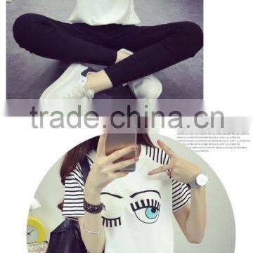 Women Creative Face Eyes Cotton Causal t Shirt photo-3