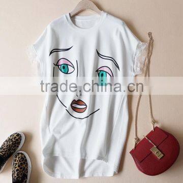 Sweat girl face lace short sleeve t shirt
