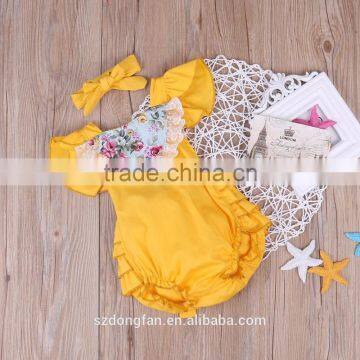 Vintage Style Baby Girls Romper 100% Cotton Satin Floral Printing Baby Romper With Lace Insert photo-2