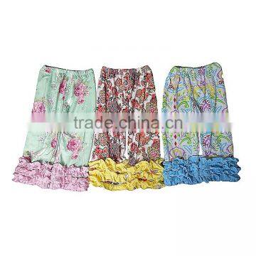 wholesale girls triple ruffle Christmas pants giggle moon latest design cropped trousers for children