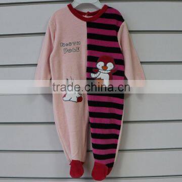 Fall and Winter Season Velour Baby Footie Romper With Animal Patch and Embroidery photo-4